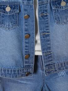 2pcs Toddler Boys Ripped Denim Vest Jacket And Jean Shorts Set - Medium Wash - View 5