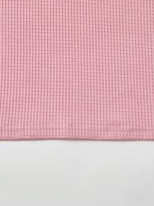 SHEIN Explorewe 2 pièces/set Chemise à carreaux vibrants waffle + shorts gris foncé pour filles préadolescentes, tenue décontractée pour l'école et les activités extérieures de printemps et d'été - Vieux Rose - Voir 4