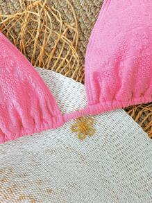 Swim Mod 1 szt. Damski jednolity kolor teksturowanej tkaniny różowy Halter trójkątny strój kąpielowy Top strój kąpielowy Top na letnie wakacje na plaży