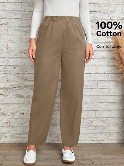 EMERY ROSE Pantalones unicolor con bolsillo oblicuo