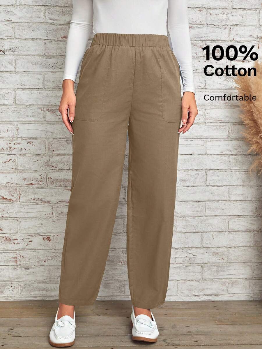 EMERY ROSE Pantalones unicolor con bolsillo oblicuo - Caqui - Ver 1