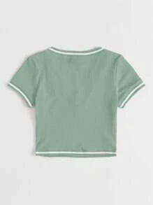 SHEIN EZwear Contrast Striped Rib-knit Crop Tee