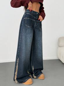 EURMUSE HIGH WAIST WIDELEG JEAN WITH POCKET DETAIL - Medium Wash - View 1
