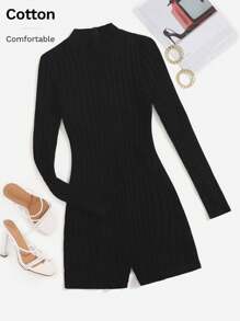 SHEIN EZwear رومبير كاجوال مرجانية الياقة والأكمام الطويلة مصنوعة من قماش محبوك قطني