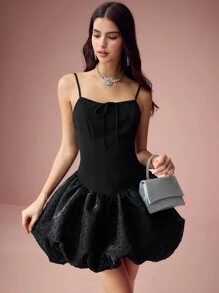 Enchnt 女式纯色细肩带简约褶饰迷你休闲连衣裙