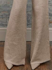 MUSERA Knit High Rise Wide Leg Slouch Trousers Vacation Elegant - Apricot - View 5