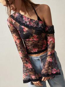 Bohemela BOHO Asymmetric Neck Long Sleeve Fitted Cropped Women Blouse - Black - View 7