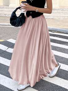 Serisse 女士纯色休闲日常铅笔裙，简约时尚 - 粉色 - 查看 8