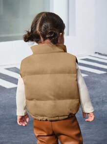 Baby Girl Thick Padded Coat, Khaki,In Fall/Winter - Khaki - View 7