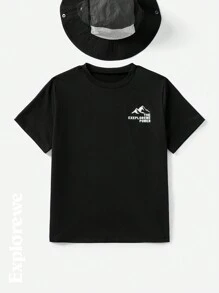 SHEIN Boys' Oversized Black Short Sleeve Graphic Tee, Summer Outdoor Casual Wear - Black - View 8