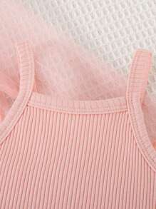 Baby Mädchen Mode elegante süße Vintage-rosa Mesh-Top kombiniert mit rosa geripptem Trägerkleid, Sommer