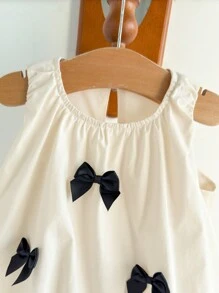 Cozy Pixies Robe mini décontractée pour bébé fille, col rond, sans manches, avec décoration de nœud, polyvalente - Blanc - Voir 4