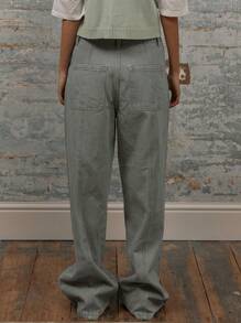 MUSERA 中腰直筒牛仔裤，缝线细节设计，90年代Y2K春夏可爱性感时尚风 - 綠色 - 查看 4