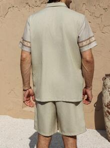 Manfinity RSRT Men's Floral Print Patchwork Texture Shirt And Shorts Set - Apricot - View 2