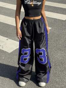 Muchica Pantalones anchos de mujer con estampado numérico tejido - Multicolor - Ver 4