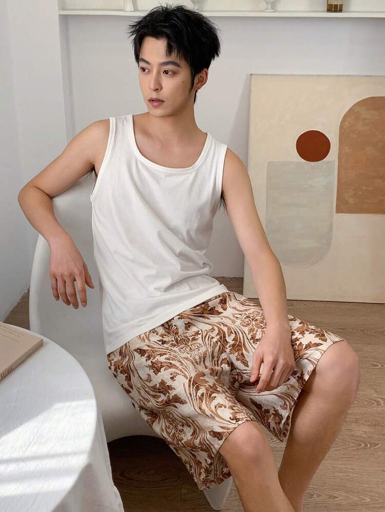 Vintage Floral Pattern All Over Print Men's Casual Shorts, Summer Home Pants Pajama