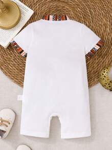 Baby Boy White Floral Print Romper,Summer Casual Family Matching Party Outfit,Short Sleeve Button Neckline Jumpsuit For 3-6 Years Old Vacation Play - Multicolor - View 2