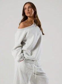 MUSERA Loose Fit Asymmetrical Shoulder Sweatshirt Casual, Airport Back To School Fall Autumn Winter Spring - Grey - View 3