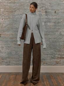 MUSERA Longline Fitted Double Ended Zip Ribbed Knit Turtle Neck Jumper Christmas Winter Elegant Party Evening