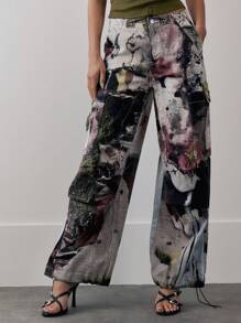 MUSERA Mid Rise Adjustable Waist Wide Baggy Leg Printed Parachute Pants Spring 90's Y2k Cute Sexy Chic Summer - Multicolor - View 2