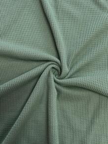 SHEIN LUNE Áo thun nữ tay dài cổ chữ V trễ vai màu trơn, thường ngày, mùa thu - màu xanh lá - Xem 3