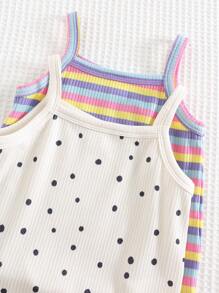Cozy Pixies 4pcs/Set Baby Girl Valentine's Day Heart Polka Dot & Striped Knit Soft Camisole Top & Elastic Waist Shorts