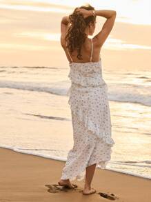 Aralina Summer Beach Outfit Vacation Ruffle Ditsy Floral Strappy Sundress Dress - Multicolor - View 2