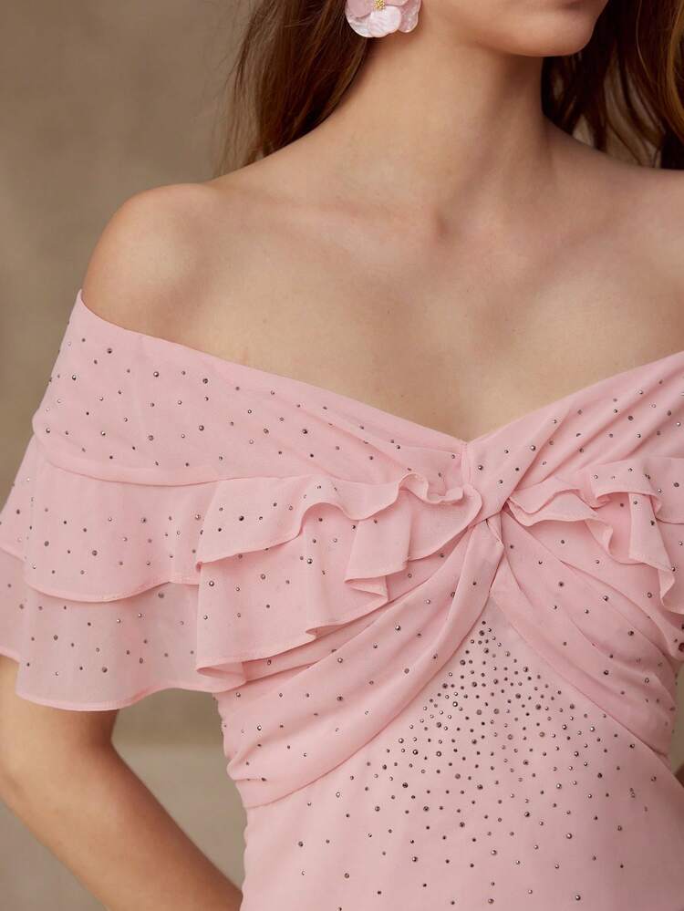 RHINESTONE DETAIL OFF SHOULDER TOP