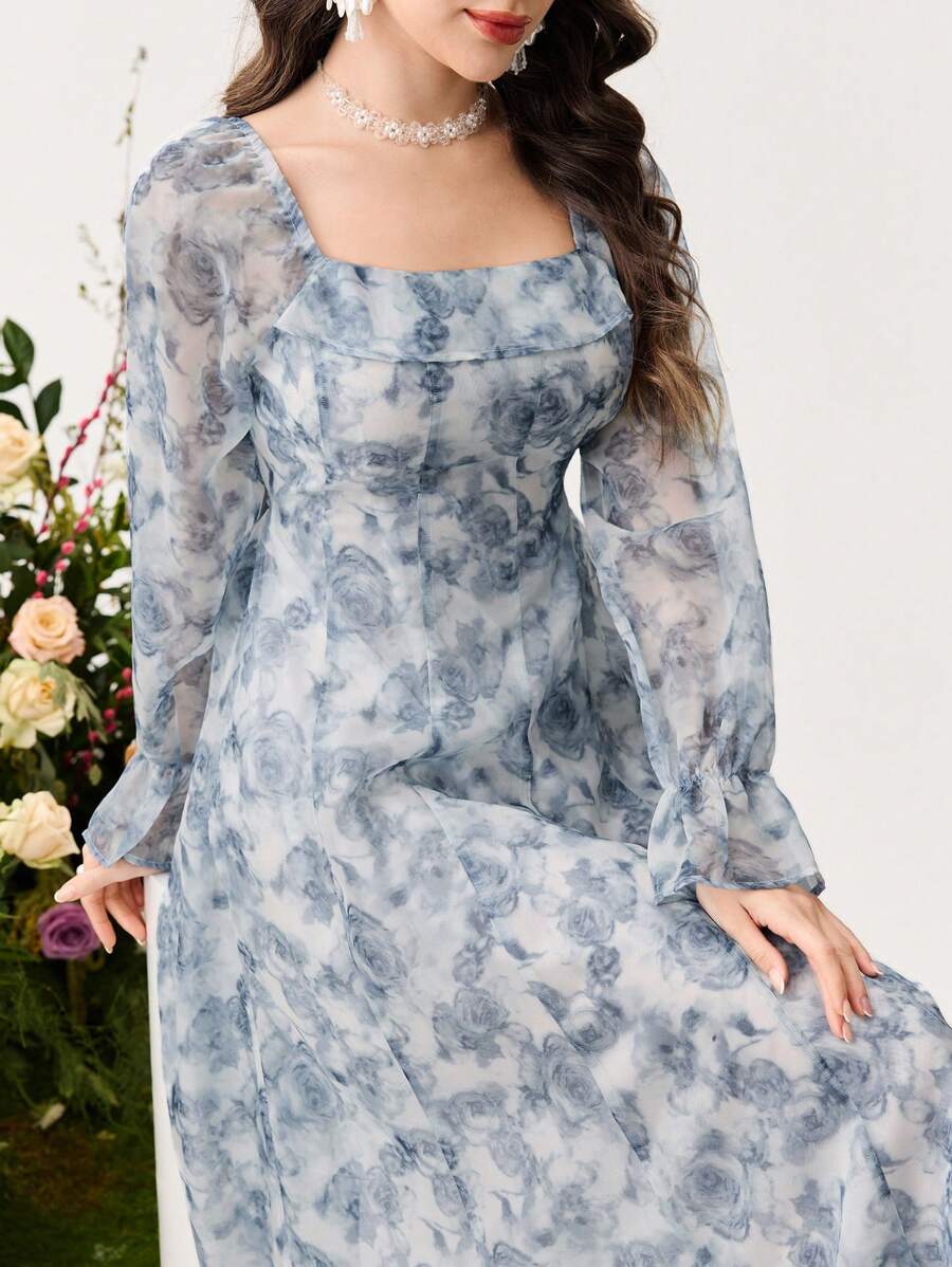 Modelyn Women's Spring/Summer Chiffon Floral Print Romantic Elegant A-Line Dress - Multicolor - View 1