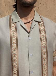 Manfinity RSRT Men's Floral Print Patchwork Texture Shirt And Shorts Set - Apricot - View 3