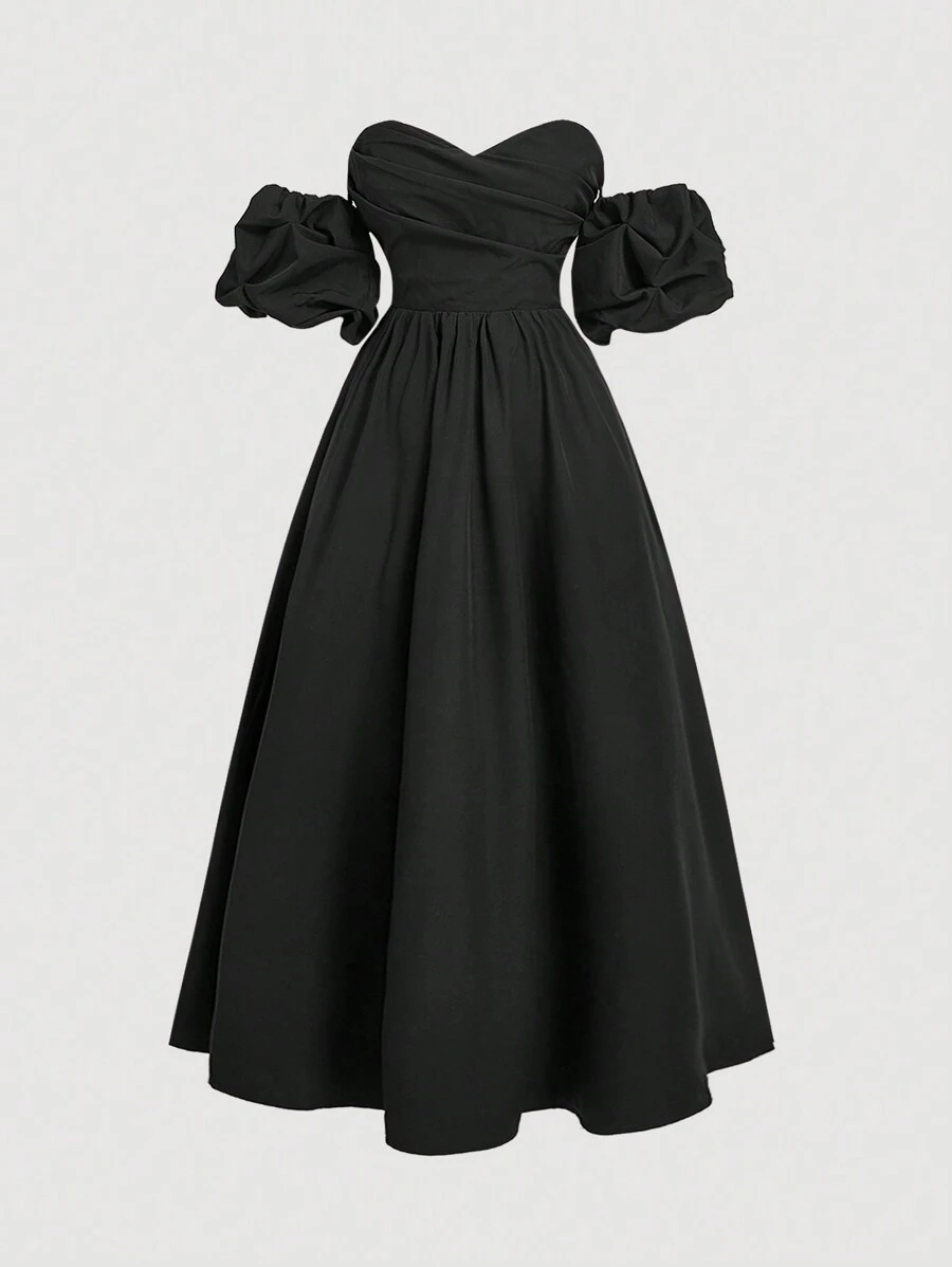 SHEIN MOD Đầm dài hở lưng màu đen cỡ lớn có tay áo mây, viền xòe, váy dự tiệc trang trọng - màu đen - Xem 1