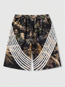 ROMWE MEN Street Life Men's Casual Camo Tie Front Pocket Printed 3/4 Sweatpants - Multicolor - View 2