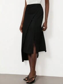 GENKIRA Mid-Length Slit Side Design Elegant Minimalist Commuter Ladies Skirt, Versatile Fall Cloth For Women - Black - View 6
