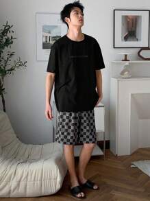 DAZY Conjunto de pijama de hombre a juego con camiseta gris oscura, de verano - Multicolor - Ver 4