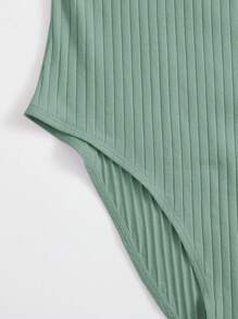 SHEIN EZwear Women's Solid Color Rib-Knit Halter Bodysuit - Mint Green - View 5