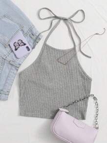 SHEIN EZwear Crop haltertop met knoopsluiting aan de achterkant