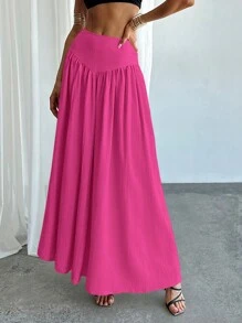 Firerie Women's Elegant A-Line Skirt With Waist Ruching & Real Pockets - Hot Pink - View 6