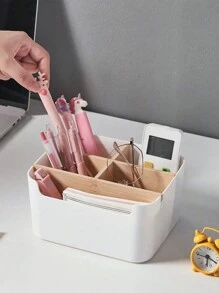 1pc Bamboo Desk Organizer With 5 Compartments, High Quality Moisture-Proof Storage Box For Office Supplies, Pen Holder, Bathroom Cosmetic Storage Box, Living Room Multipurpose Rack, Jewelry Storage Box For Earrings And Rings, Household Storage & Organization Product, Suitable For Placement On Desks, Cabinets, Dressing Tables, Dorm Desks Back To School - Multicolor - View 9