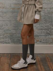 MUSERA Minifalda de línea A confeccionada con cintura con cordón y tejido, de talle medio para el verano - Gris - Ver 3