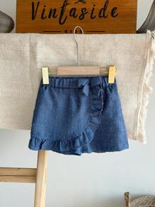 Vintaside Kids Young Girl Ruffle Trim Summer Skirt, Fashionable Versatile Fitting For Vacation And Gatherings - Blue - View 3