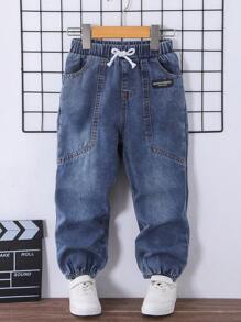 SHEIN Explorewe 1pc Young Boy Woven Distressed Straight Leg Denim Jeans - Blue - View 1