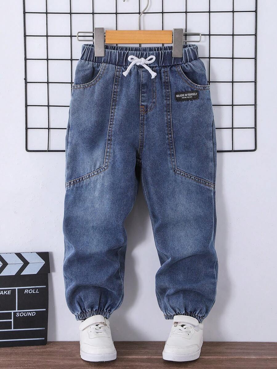 SHEIN Explorewe 1pc Young Boy Woven Distressed Straight Leg Denim Jeans - Blue - View 1