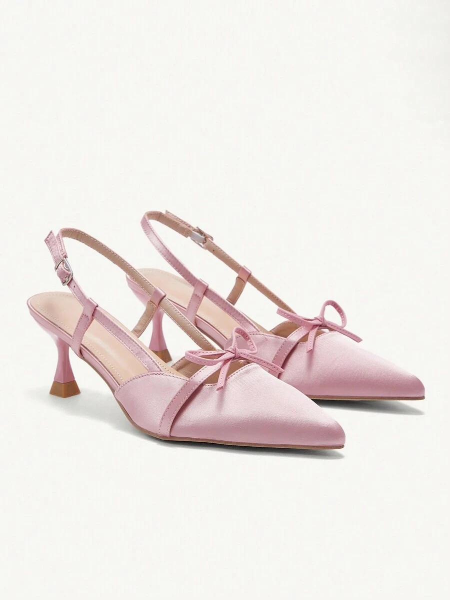 CUCCOO CHICEST 女士尖头细高跟鞋粉色蝴蝶结系带复古经典舒适百搭新款时尚女士高跟鞋 - 粉色 - 查看 1