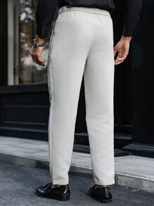 Manfinity Mode Men's Plain Button Pocket Pleated Casual Pants, Basic Everyday Wear - Beige - View 2