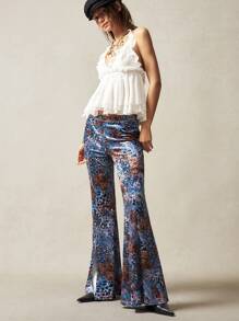 Bohemela Boho Knitted Leopard Print Flared Pants - Blue - View 7