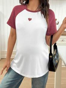 SHEIN Set-In Sleeve Contrast Color Heart Graphic T-Shirt For Pregnant Women - Multicolor - View 4