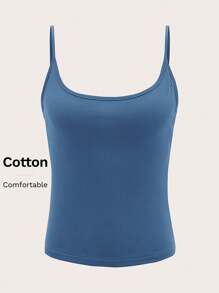 SHEIN EZwear Áo hai dây màu trơn Cơ bản - Màu xanh bụi bặm - Xem 5