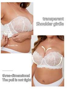 Plus Size Lace Lingerie Bra With Wire, 1pc - White - View 3
