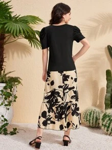 2pcs/Set Teen Girls Vintage Americana Leopard Print Tank Top And Long Pants Set - Black and White - View 2