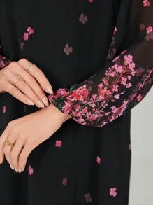 Lacomfia Chiffon Swing A-Line Printed Dress, Spring/Summer,Modest